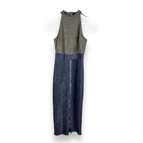 SMALL NUDE BRAND DRESS SLEEVELESS BEIGE GREY STRETCH  FAUX SUEDE - Picture 1 of 11